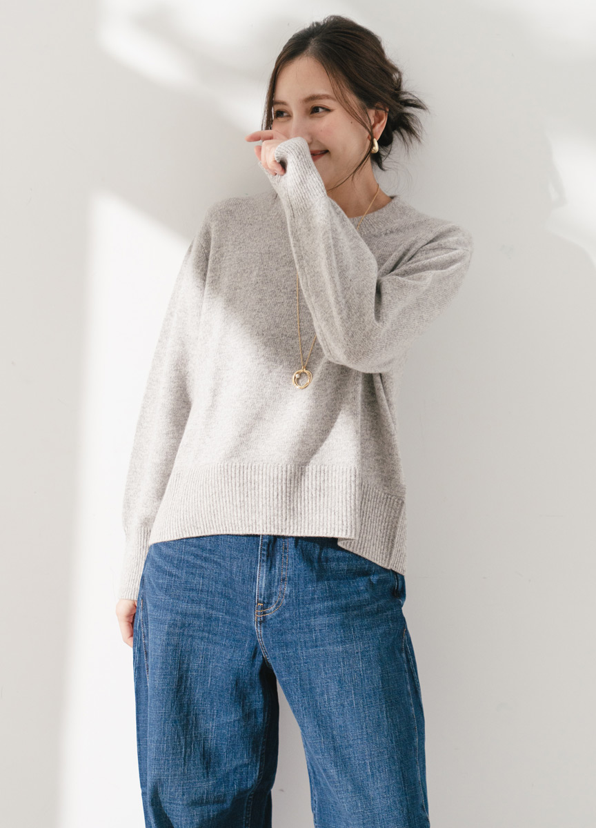 CASHMERE寬邊圓領粗針織衫